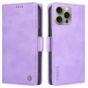 YIKATU iPhone 15 Pro Max Konstläder Plånboksfodral Litchi Texture - Lila
