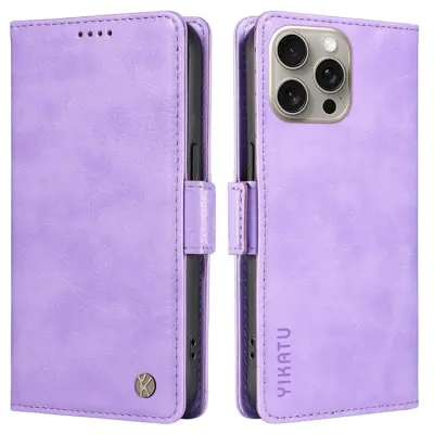 YIKATU iPhone 15 Pro Max Konstläder Plånboksfodral Litchi Texture - Lila