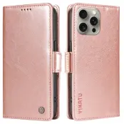 YIKATU iPhone 15 Pro Max Konstläder Plånboksfodral Litchi Texture - Roséguld