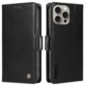 YIKATU iPhone 15 Pro Max Konstläder Plånboksfodral Litchi Texture - Svart