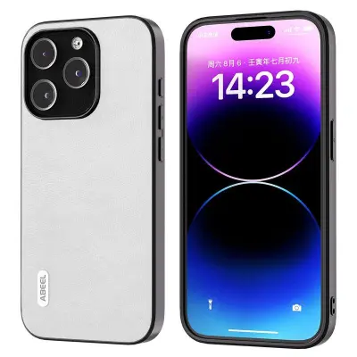 ABEEL Back Shell iPhone 15 Pro Mobilskal Litchi Textur Vit