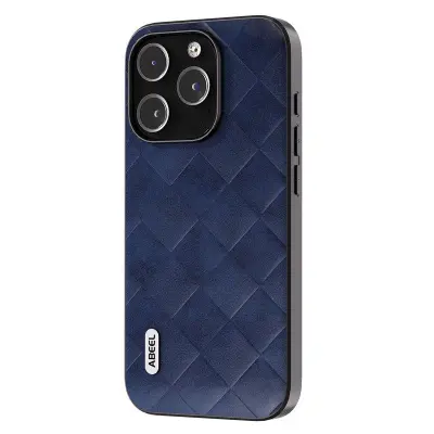 ABEEL iPhone 15 Pro Fodral KonstLäder Blå Grid Textur