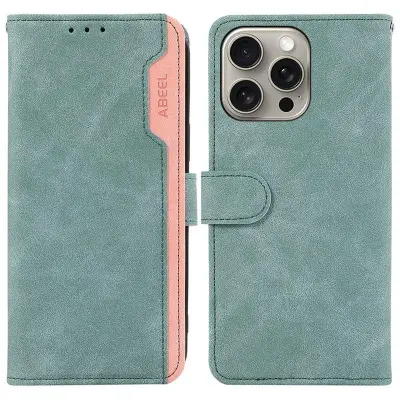 ABEEL iPhone 15 Pro Konstläder Plånboksfodral RFID-Skydd - Blå