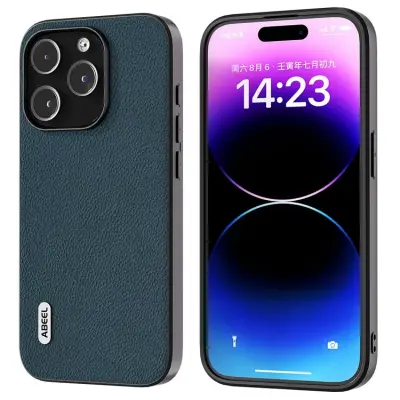 ABEEL iPhone 15 Pro Mobilskal Äkta Läder Litchi - Grön