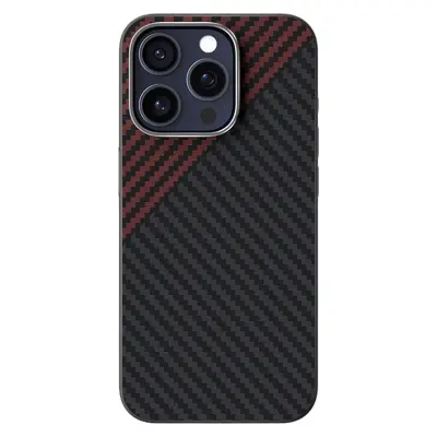 ABEEL iPhone 15 Pro Mobilskal MagSafe Kolfiber Svart/Röd