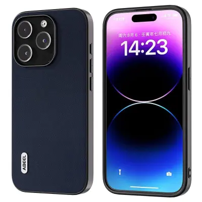 ABEEL iPhone 15 Pro Mobilskal Nappa Textur Äkta Läder Blå