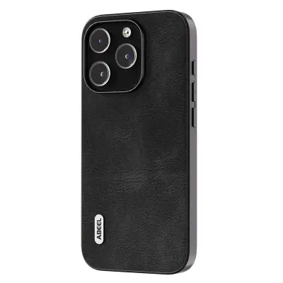 ABEEL iPhone 15 Pro Mobilskal, Stöttålig Läder, Svart