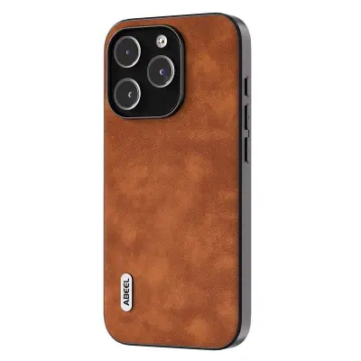 ABEEL iPhone 15 Pro Mobilskal Texturerad PU Läder PC+TPU Brun