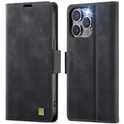 AUTSPACE iPhone 15 Pro Fodral Retro Konstläder - Svart