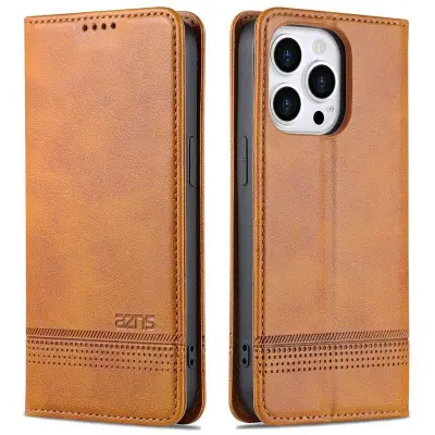 AZNS iPhone 15 Pro Plånboksfodral i Konstläder - Full skydd - Brun