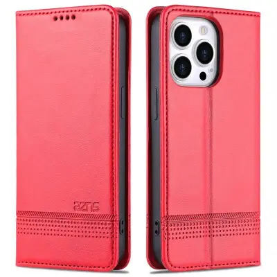 AZNS iPhone 15 Pro Plånboksfodral i Konstläder - Full skydd - Röd