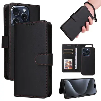 BETOPNICE iPhone 15 Pro Plånboksfodral Magnetiskt Konstläder - Svart