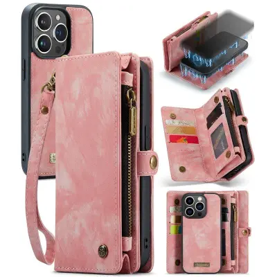 CASEME 008 iPhone 15 Pro Plånboksfodral Konstläder med Avtagbar Rosa