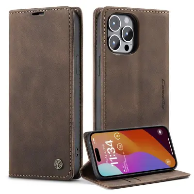 CASEME 013 iPhone 15 Pro Konstläderplånboksfodral - Brun