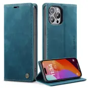 CASEME 013 iPhone 15 Pro Läderplånboksfodral Ställ Blå