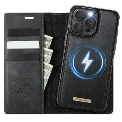 CASEME C49 iPhone 15 Pro Mobilskal MagSafe RFID Blocker Läder Svart