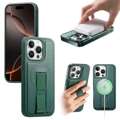 CASENEO iPhone 15 Pro Fodral - Magnetiskt KonstLäder + PC - Grön