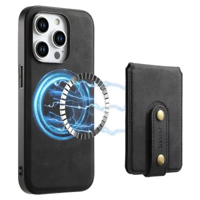 DENIOR D14 iPhone 15 Pro Kortfodral PU+TPU+PC Svart