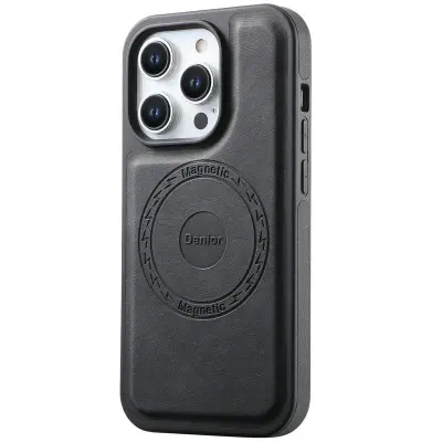 DENIOR iPhone 15 Pro Fodral Läder + PC + TPU - Svart