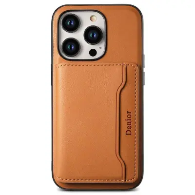 DENIOR iPhone 15 Pro Mobilskal KonstLäder med kickstand - Khaki