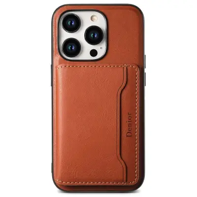 DENIOR iPhone 15 Pro Mobilskal KonstLäder med kortficka - Brun