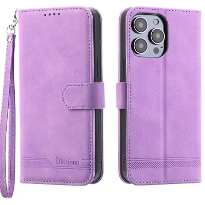 DIERFENG DF-03 Plånboksfodral för iPhone 15 Pro - Konstläder - Lila