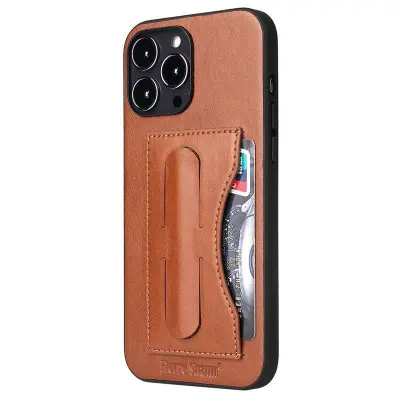 FIERRE SHANN iPhone 15 Pro Kickstand Fodral KonstLäder - Brun