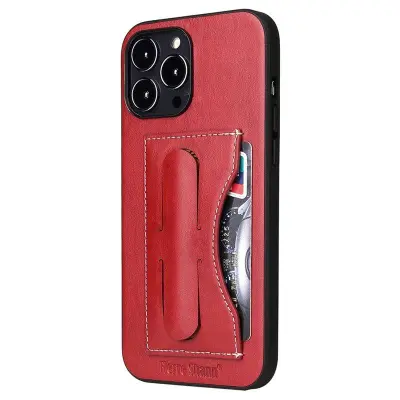 FIERRE SHANN iPhone 15 Pro Kickstand Fodral KonstLäder - Röd