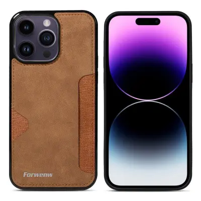 FORWENW F5 Series iPhone 15 Pro Fodral KonstLäder - Brun