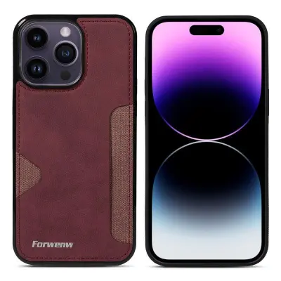 FORWENW F5 Series iPhone 15 Pro Fodral KonstLäder - Vinröd