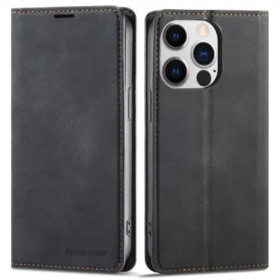 FORWENW Fantasy Series iPhone 15 Pro Plånboksfodral Konstläder - Svart