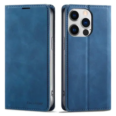 FORWENW iPhone 15 Pro Plånboksfodral i Konstläder - Blå