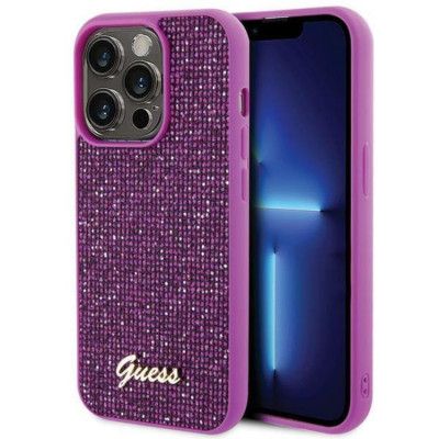 Guess iPhone 15 Pro Mobilskal Disco Metal Script - Rosa