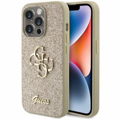 Guess iPhone 15 Pro Mobilskal Glitter Script Big - Guld