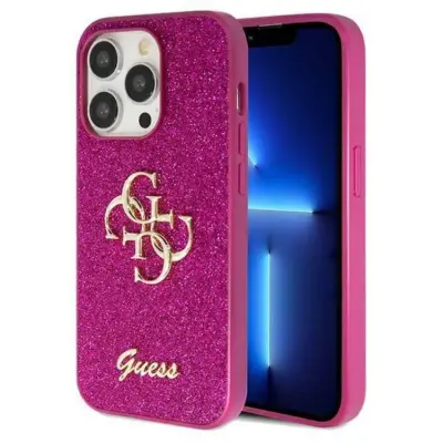 Guess iPhone 15 Pro Mobilskal Glitter Script Big - Rosa