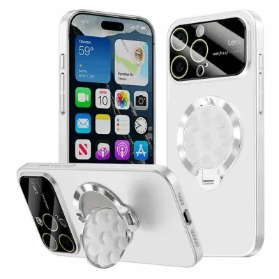 iPhone 15 Pro Mobilskal Magsafe Sugkopphållare Kickstand - Vit