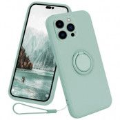 iPhone 15 Pro Mobilskal Ringhållare Liquid Silikon - Cyan