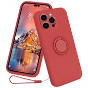 iPhone 15 Pro Mobilskal Ringhållare Liquid Silikon - Röd