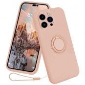 iPhone 15 Pro Mobilskal Ringhållare Liquid Silikon - Rosa