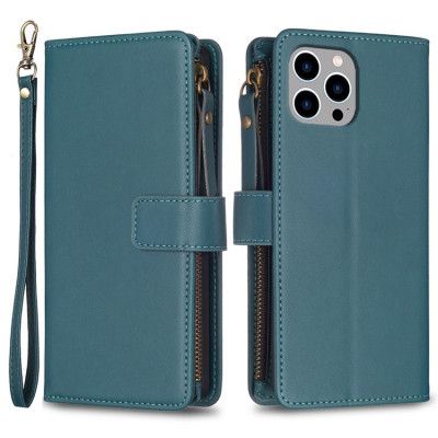 iPhone 15 Pro Plånboksfodral Zipper Flip - Grön
