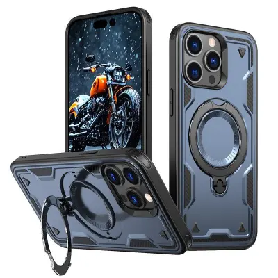 iPhone 15 Pro Mobilskal Plast Militärt Skydd Med Ställ - Blå