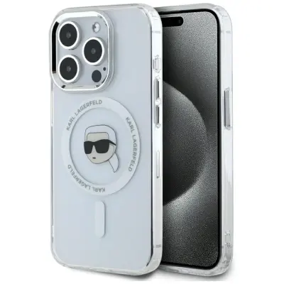 Karl Lagerfeld iPhone 15 Pro Mobilskal Magsafe Metal Karl Head - Vit