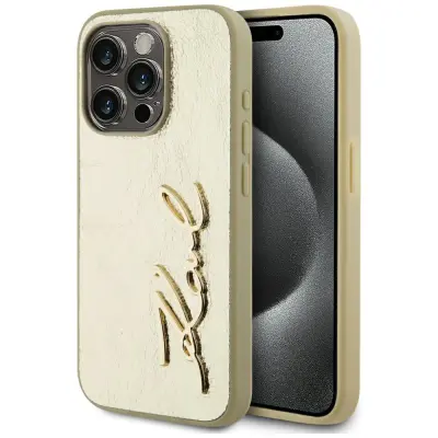 Karl Lagerfeld iPhone 15 Pro Mobilskal MagSafe Wrinkled Signature Guld