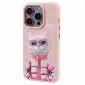 NIMMY iPhone 15 Pro Mobilskal Glasses Pet Gen 2 - Rosa Coat Cat
