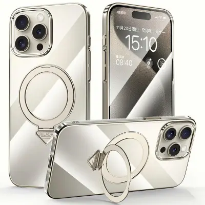 SULADA iPhone 15 Pro Mobilskal MagSafe Kickstand Klar PC Grå