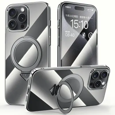 SULADA iPhone 15 Pro Mobilskal MagSafe Kickstand Klar PC - Svart