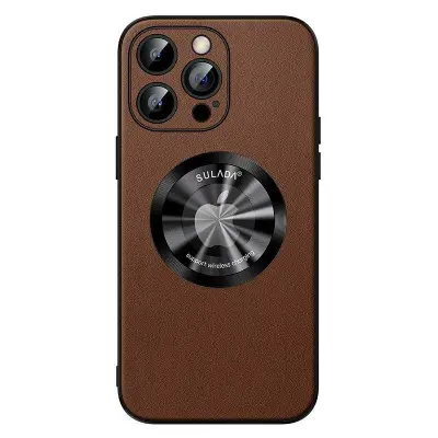SULADA iPhone 15 Pro Mobilskal Microfiber Läder + TPU Skydd Brun