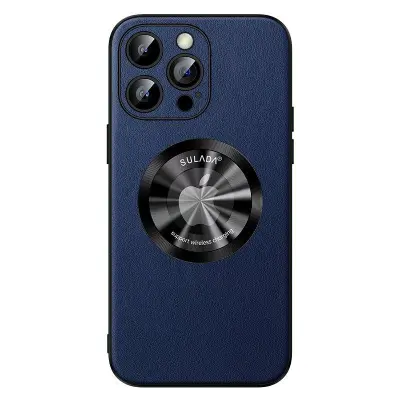 SULADA iPhone 15 Pro Mobilskal Microfiber Läder + TPU Skydd Blå