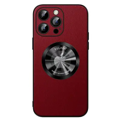 SULADA iPhone 15 Pro Mobilskal Microfiber Läder + TPU Skydd Röd