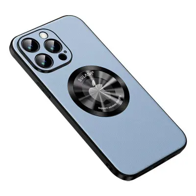 SULADA iPhone 15 Pro Mobilskal PU Läder TPU MagSafe Blå